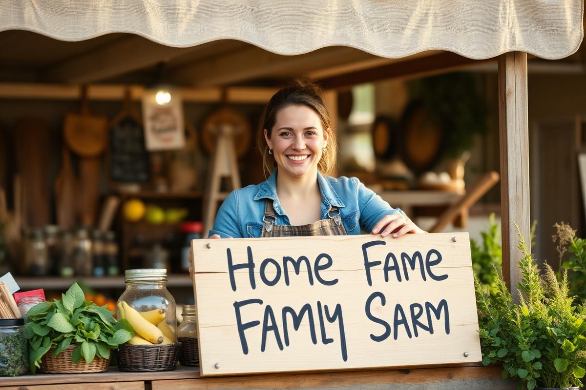 Woman entrepreneur smiling at her family farm stand.